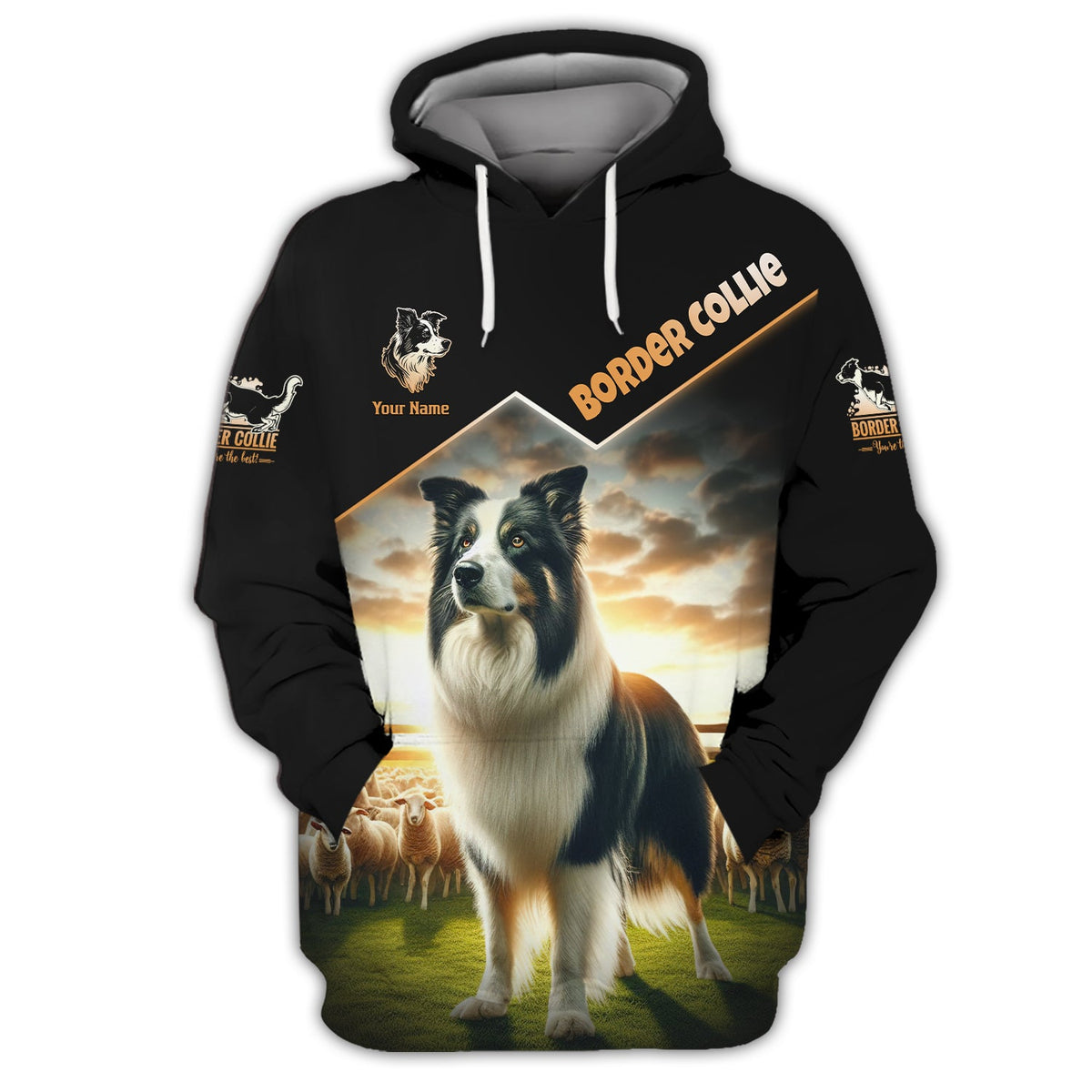 Blisscorners 3D Full Print Border Collie On Sheep Farm T-Shirts Personalized Name Gift For Dogs Lovers