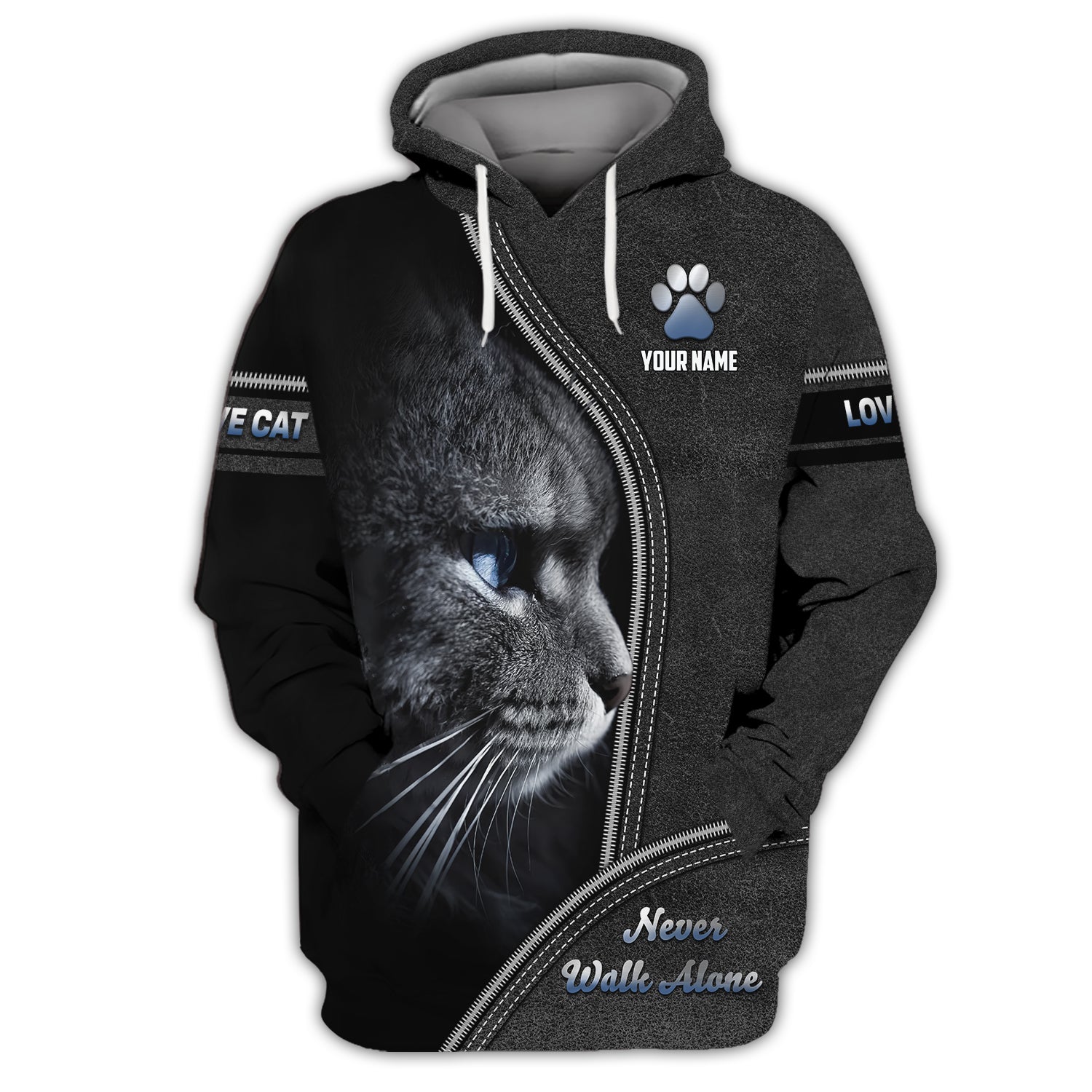 Blisscorners Custom Cat Love 3D Shirt Never Walk Alone Personalized Name Gift For Cat Lover