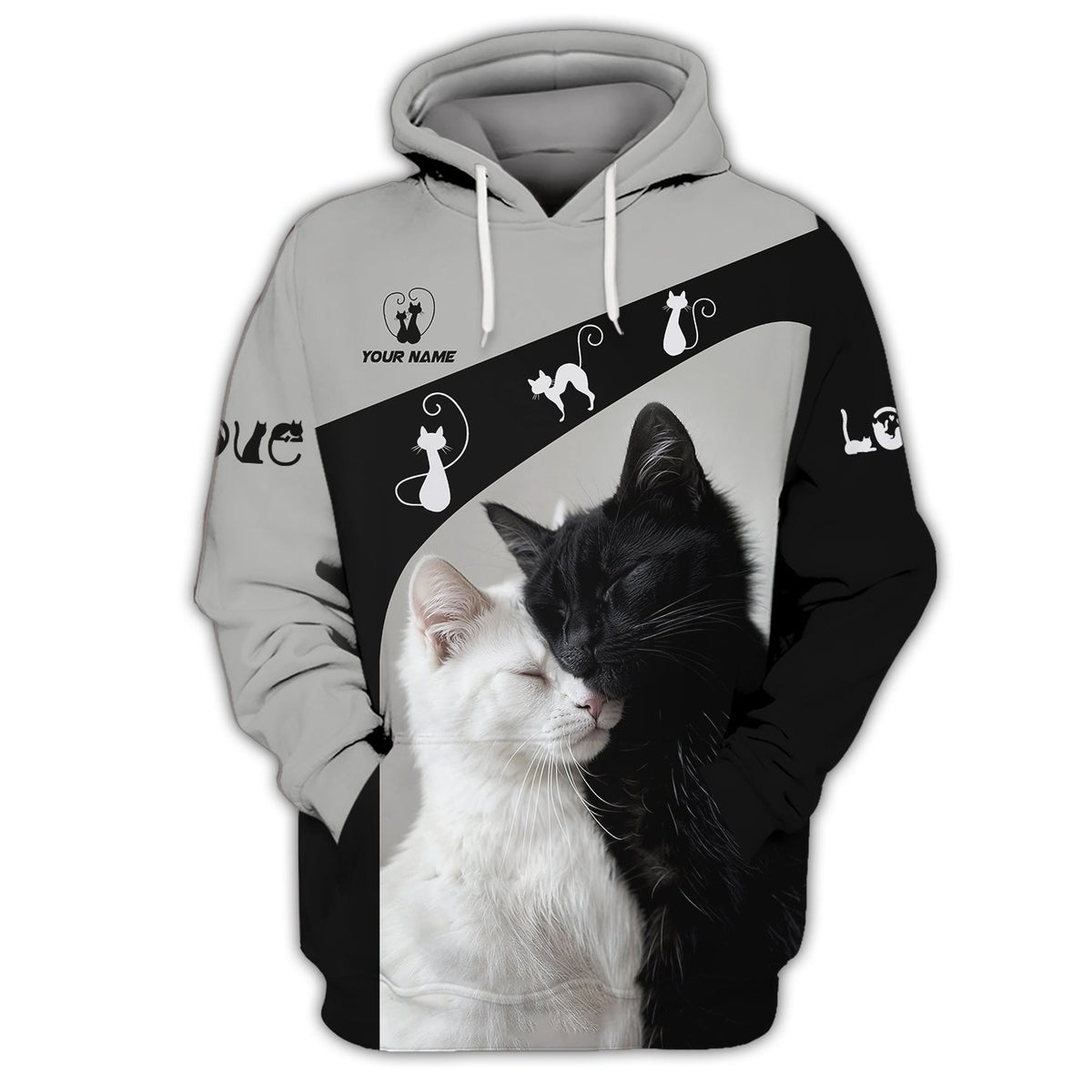 Blisscorners Cat Custom Name 3D Shirt Black With White Cat Gift For Cat Lovers