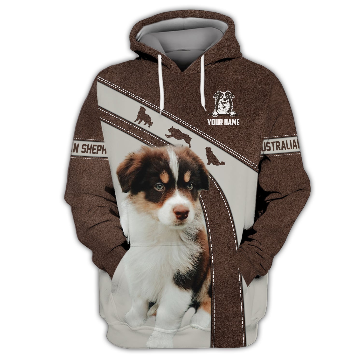 Blisscorners 3D Full Print Australian Shepherd Zipper Hoodie Personalized Name Gift For Dog Lovers