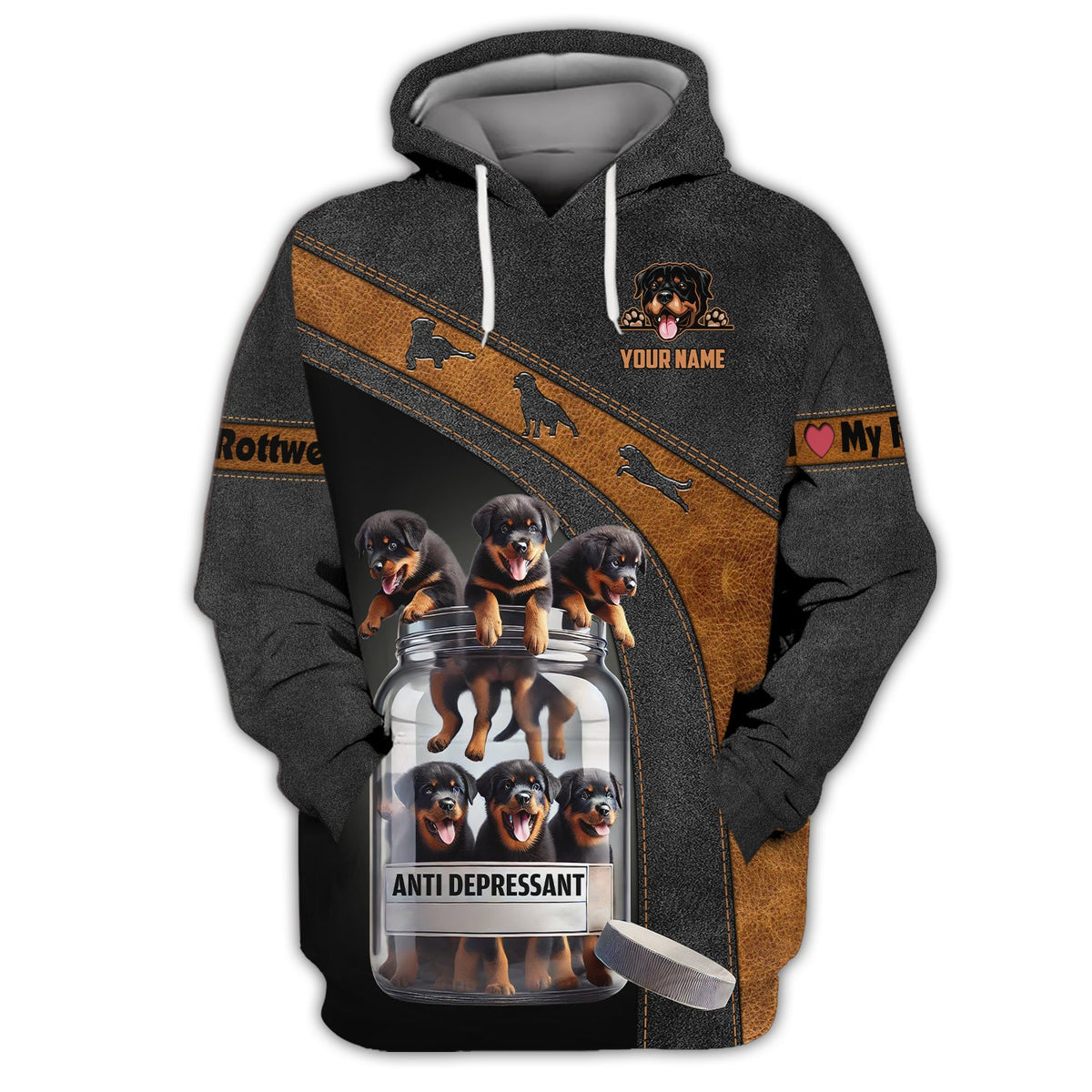 Blisscorners 3D Full Print Rottweiler Anti Depressants Bottle Personalized Name Gift For Dog Lovers