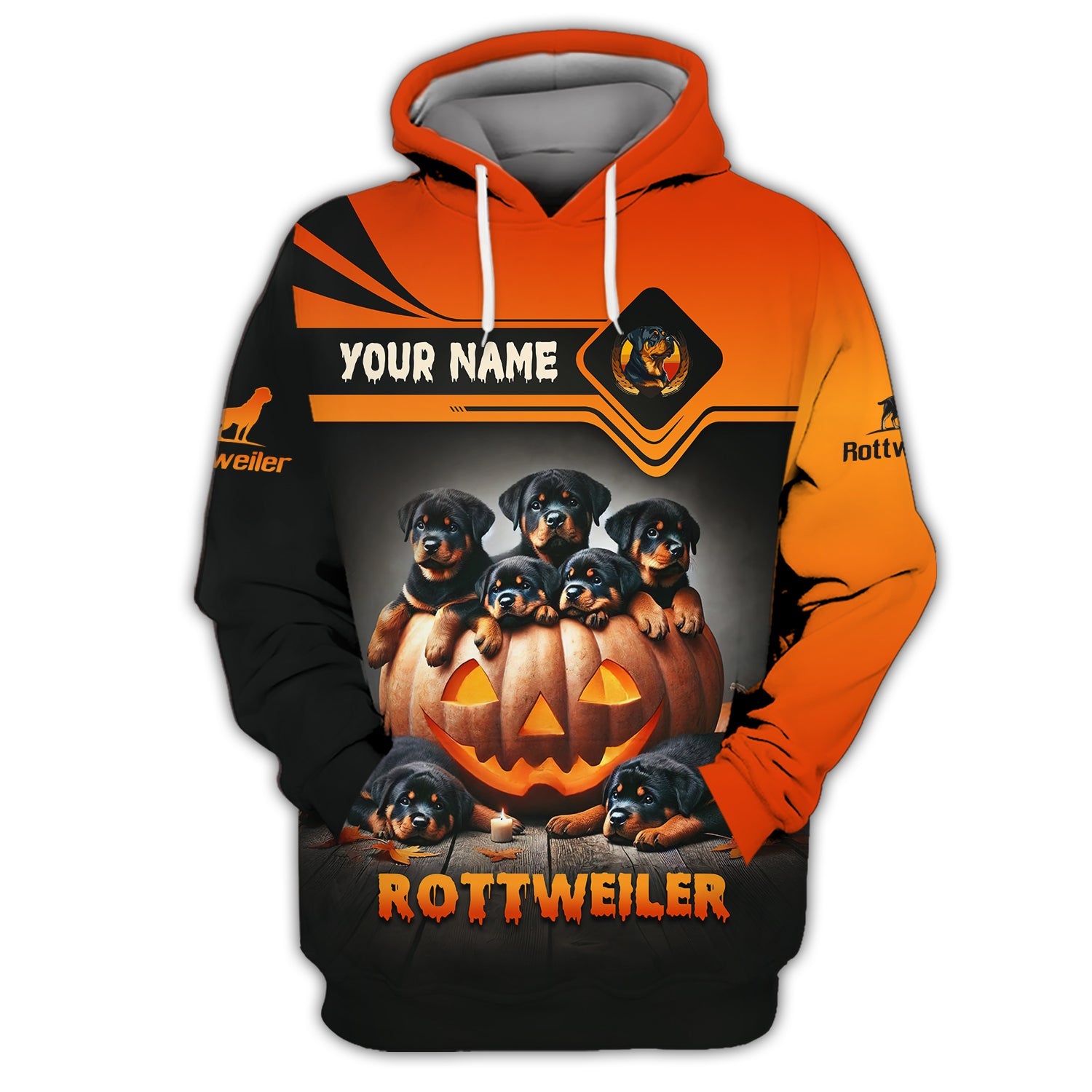 Blisscorners Happy Halloween Custom Name 3D T-Shirts Rottweilers With Pumpkin Halloween Shirt