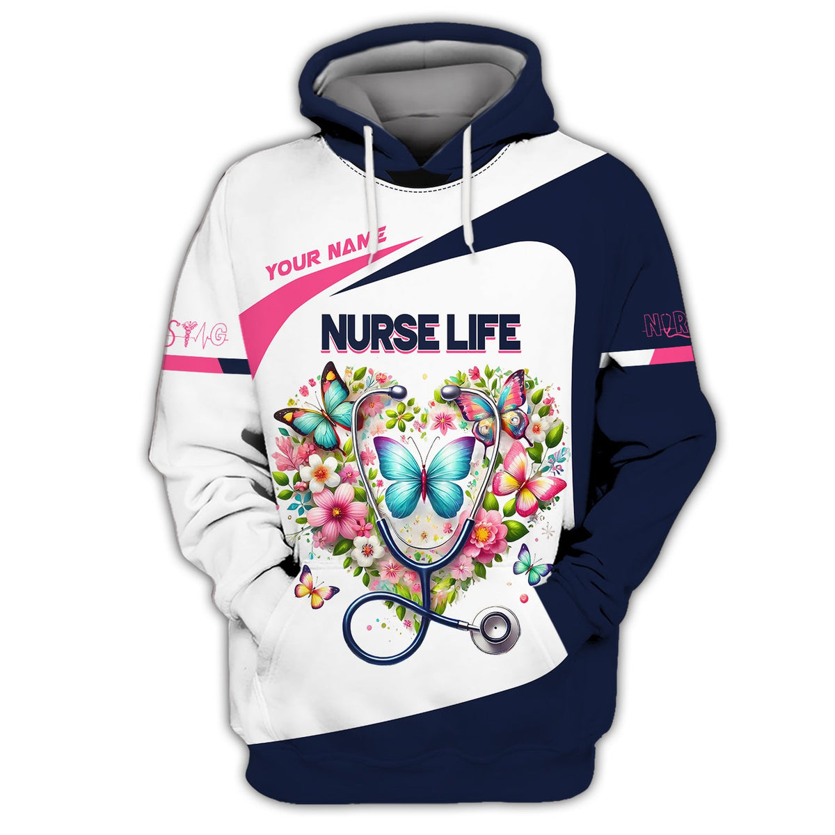 Blisscorners 3D Full Print Stethoscope With Flower Heart T-Shirts Personalized Name Gift For Nurse Lovers