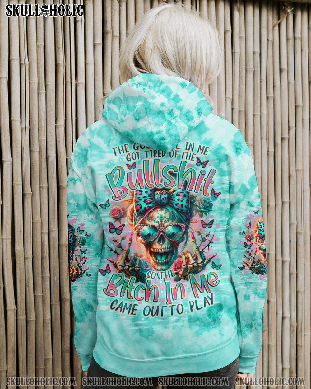 BLISSCORNERS THE GOOD GIRL IN ME MESSY BUN SKULL ALL OVER PRINT