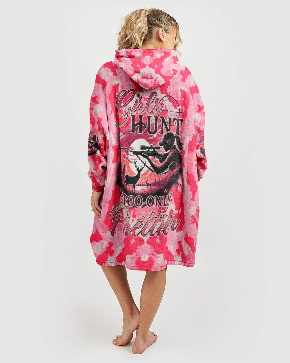 BLISSCORNERS GIRLS HUNT TOO ONLY PRETTIER CAMO BLANKET HOODIE