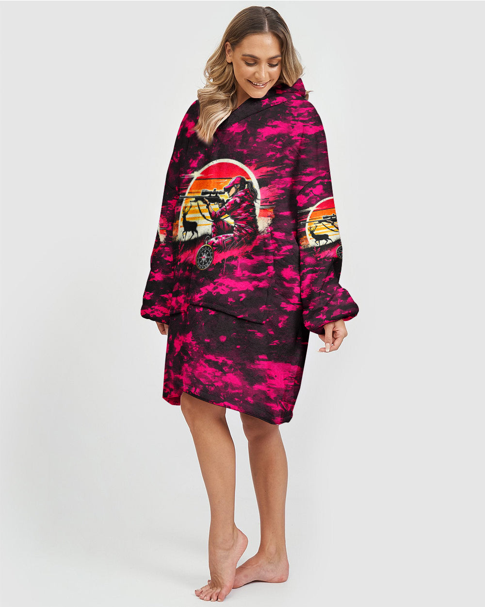 BLISSCORNERS PRETTY IN PINK HUNTING CAMO SHERPA BLANKET HOODIE