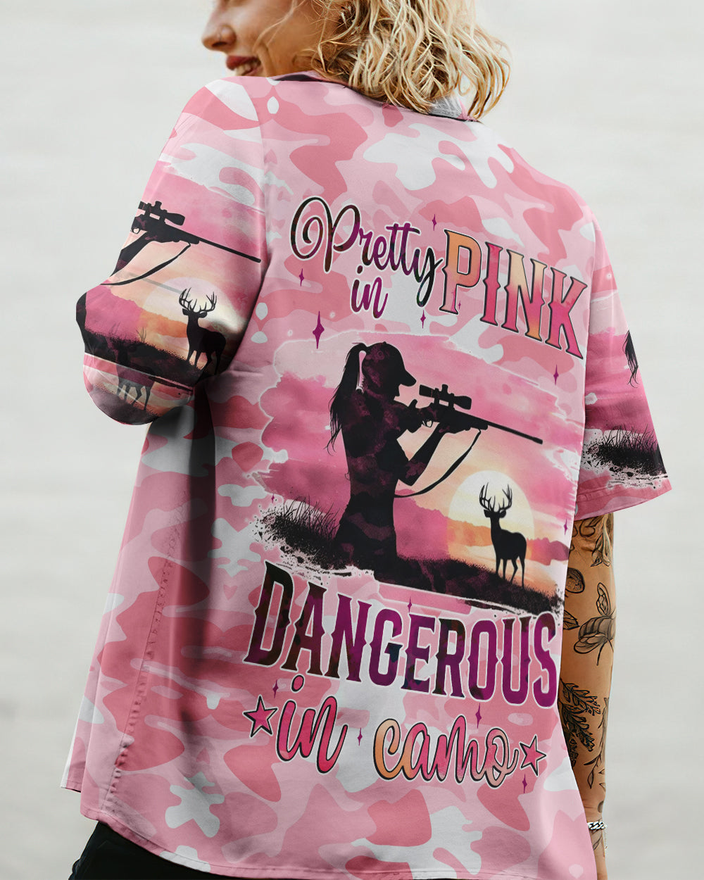 BLISSCORNERS PRETTY IN PINK HUNTING HAWAIIAN SHIRT
