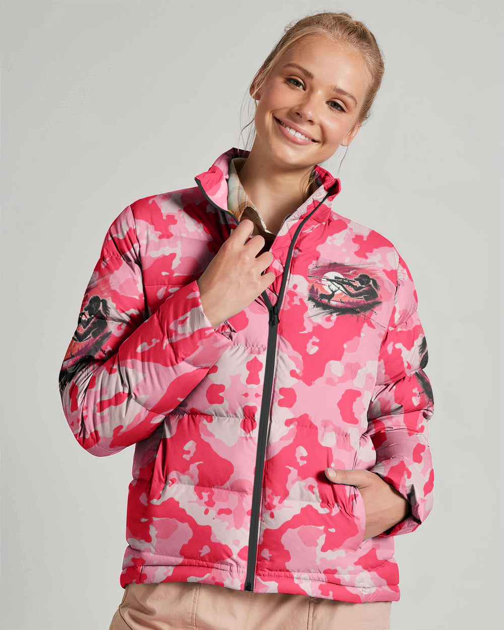 BLISSCORNERS GIRLS HUNT TOO ONLY PRETTIER CAMO PUFFER JACKET