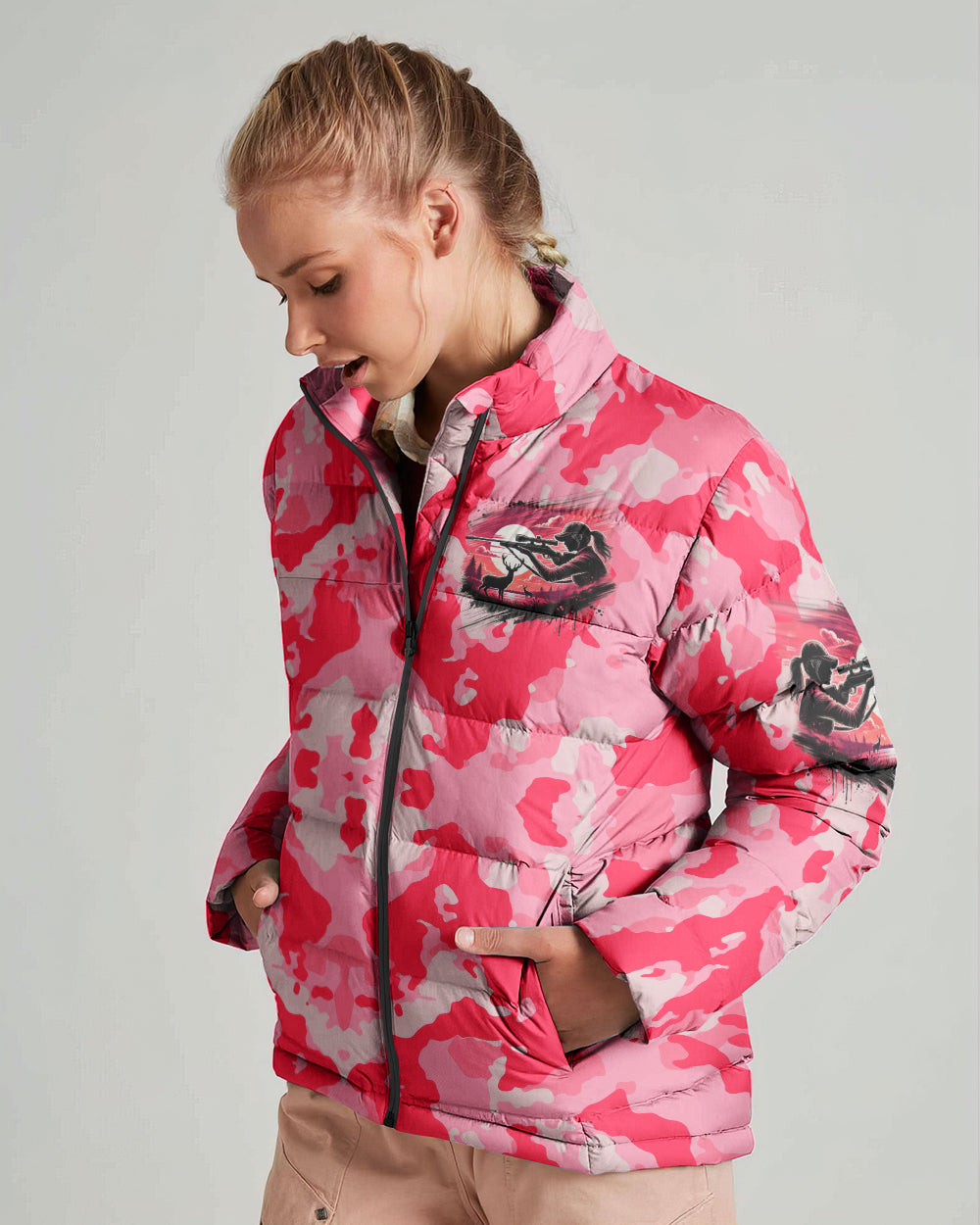 BLISSCORNERS GIRLS HUNT TOO ONLY PRETTIER CAMO PUFFER JACKET