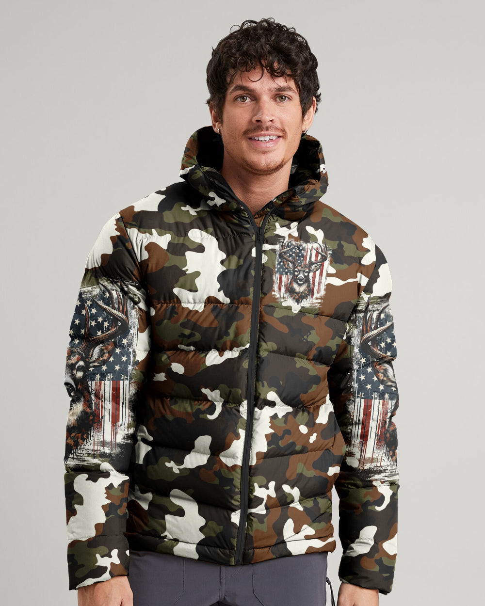 BLISSCORNERS THE CLOSER I GET TO NATURE DEER CAMO PUFFER JACKET