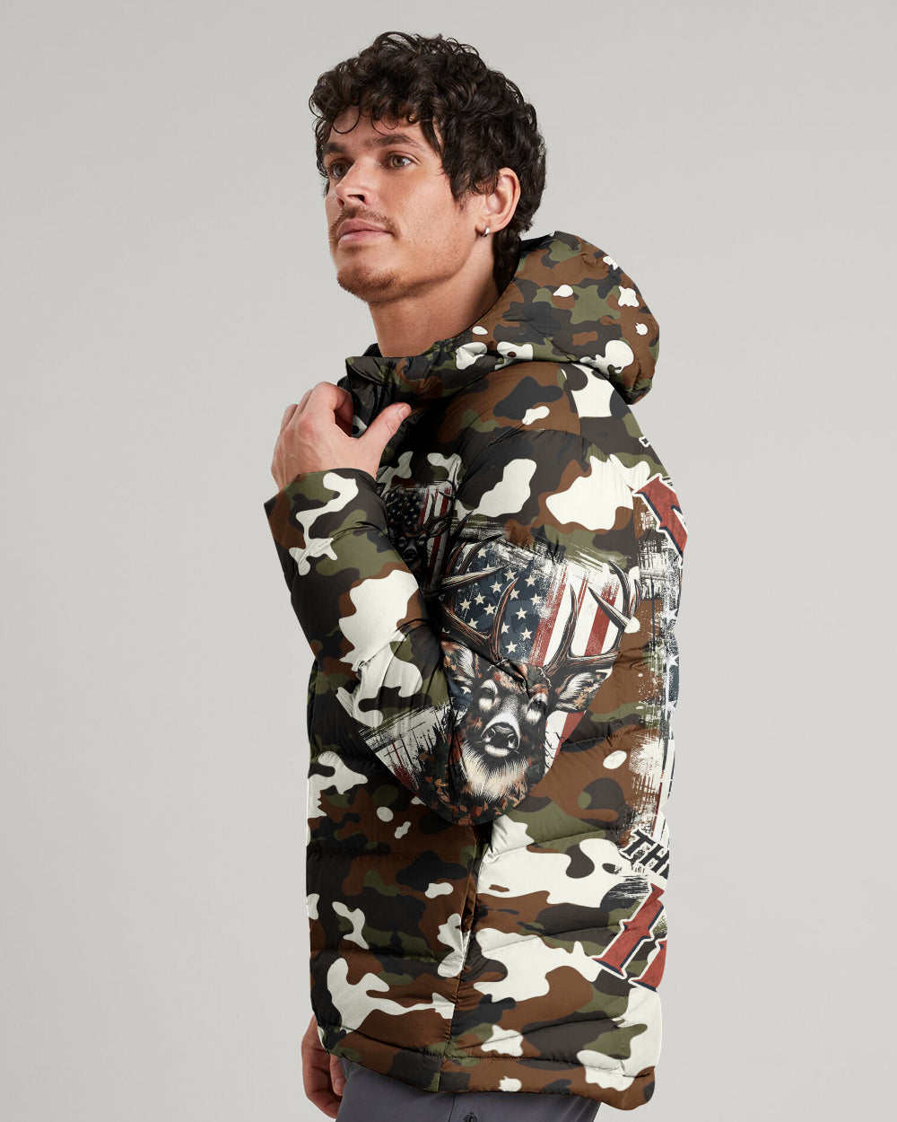 BLISSCORNERS THE CLOSER I GET TO NATURE DEER CAMO PUFFER JACKET