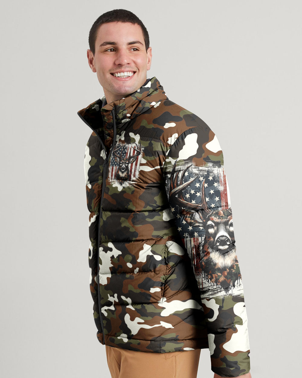 BLISSCORNERS THE CLOSER I GET TO NATURE DEER CAMO PUFFER JACKET