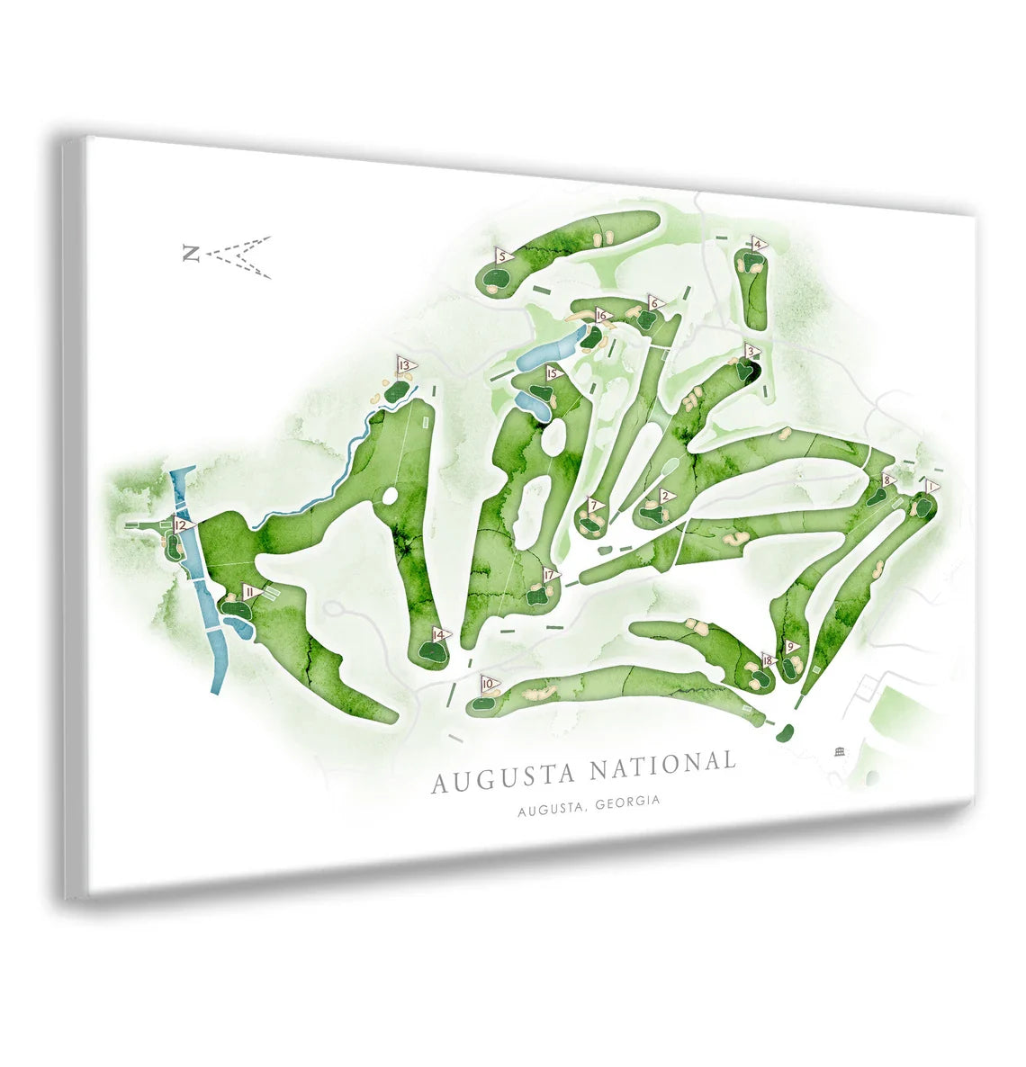 Blisscorners Augusta Golf Course Map Canvas, Golf Wall Art, Gift For Golfers LM2611