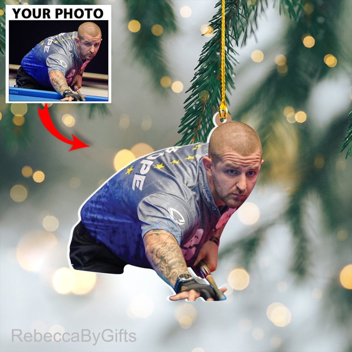 Blisscorners Personalized Photo Billiards Ornament, Gift For Billiards Lover, Billiards Photo Ornament