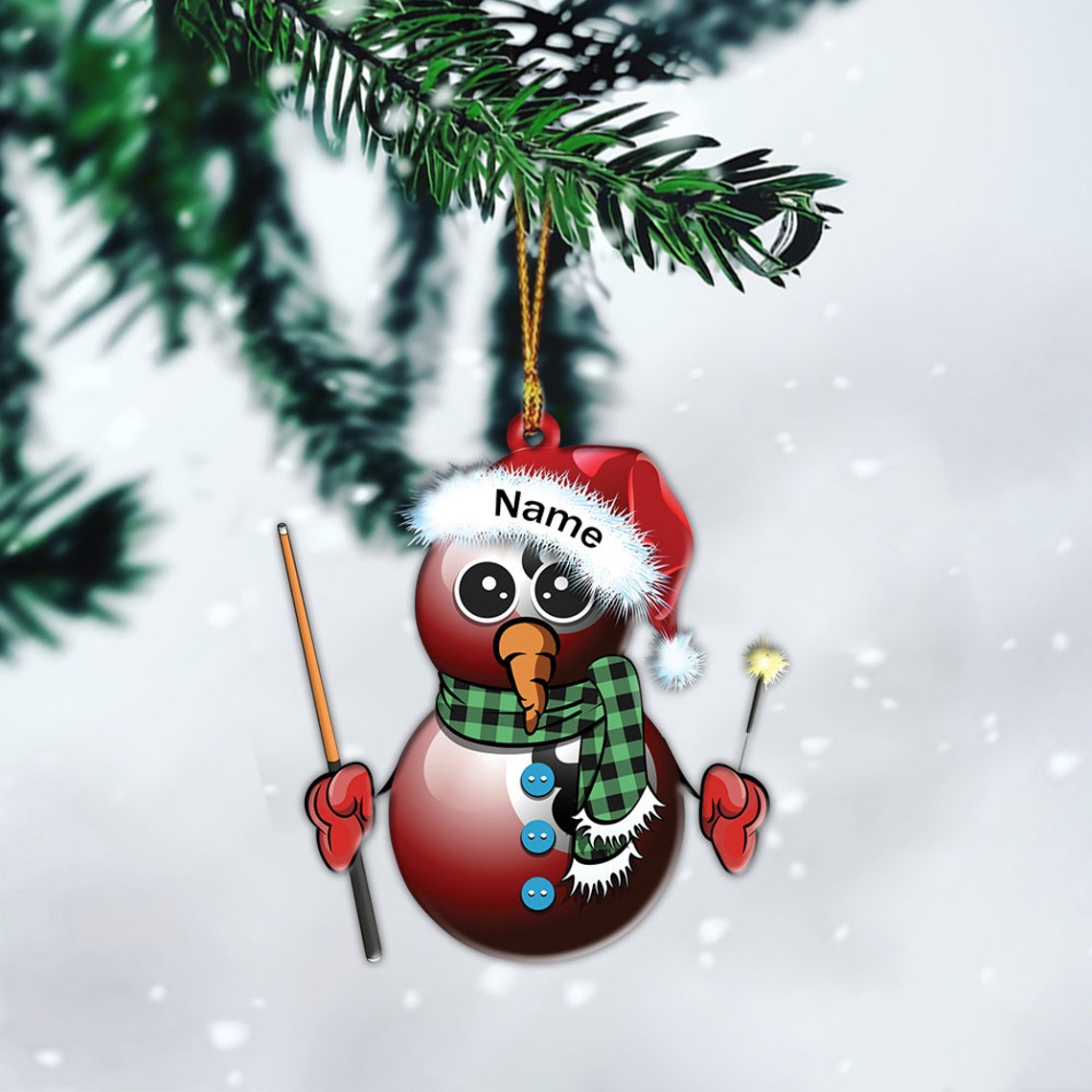 Blisscorners Personalized Billiard Ball Snowman Ornament, Billiard Ball Xmas Ornament, Xmas Car Ornament Decor