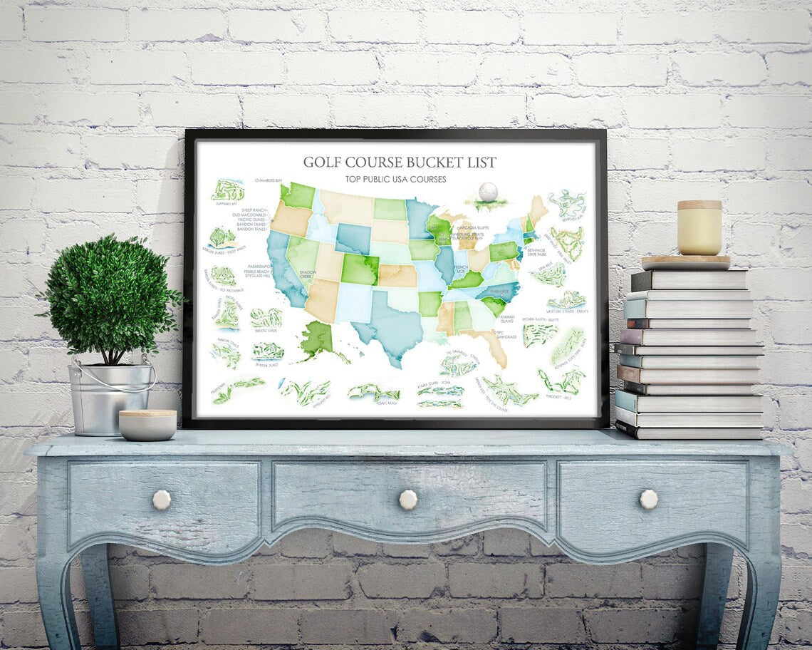 Blisscorners Golf Courses Bucket List Canvas, Golf Wall Art, Gift For Golfers LM2611