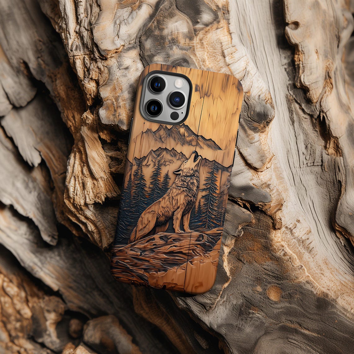 Blisscorners Howling Wolf Phone Case: Faux Wood Nature Landscape
Full Wrap Phone Case LM0812