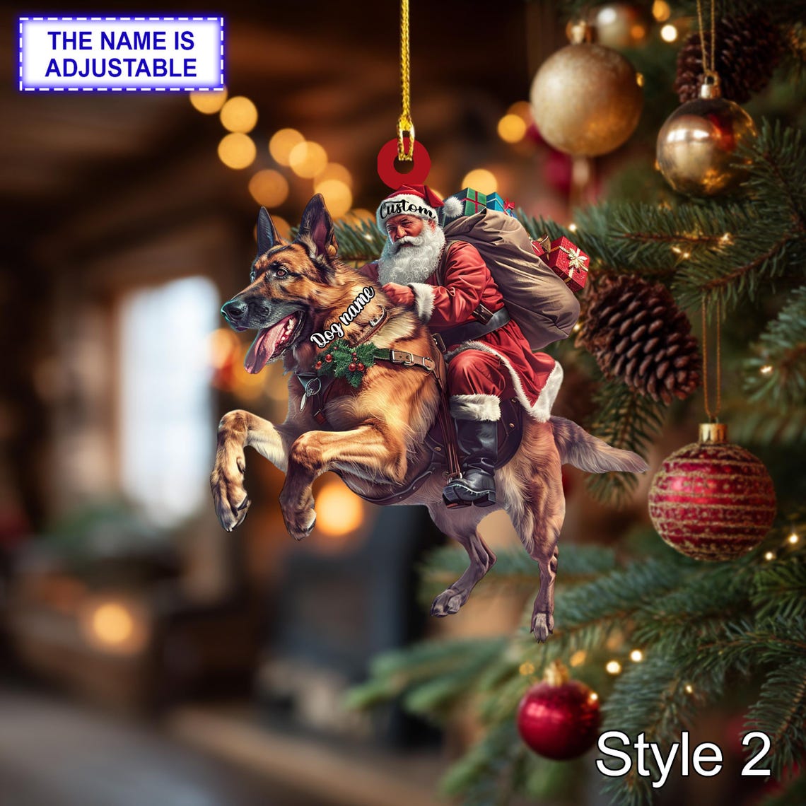 Blisscorners Santa Riding German Shepherd Christmas Ornament - Funny Dog Lover Tree Hanging Decoration, Holiday Pet Gift, Custom German Shepherd Ornament2D Flat LM2511