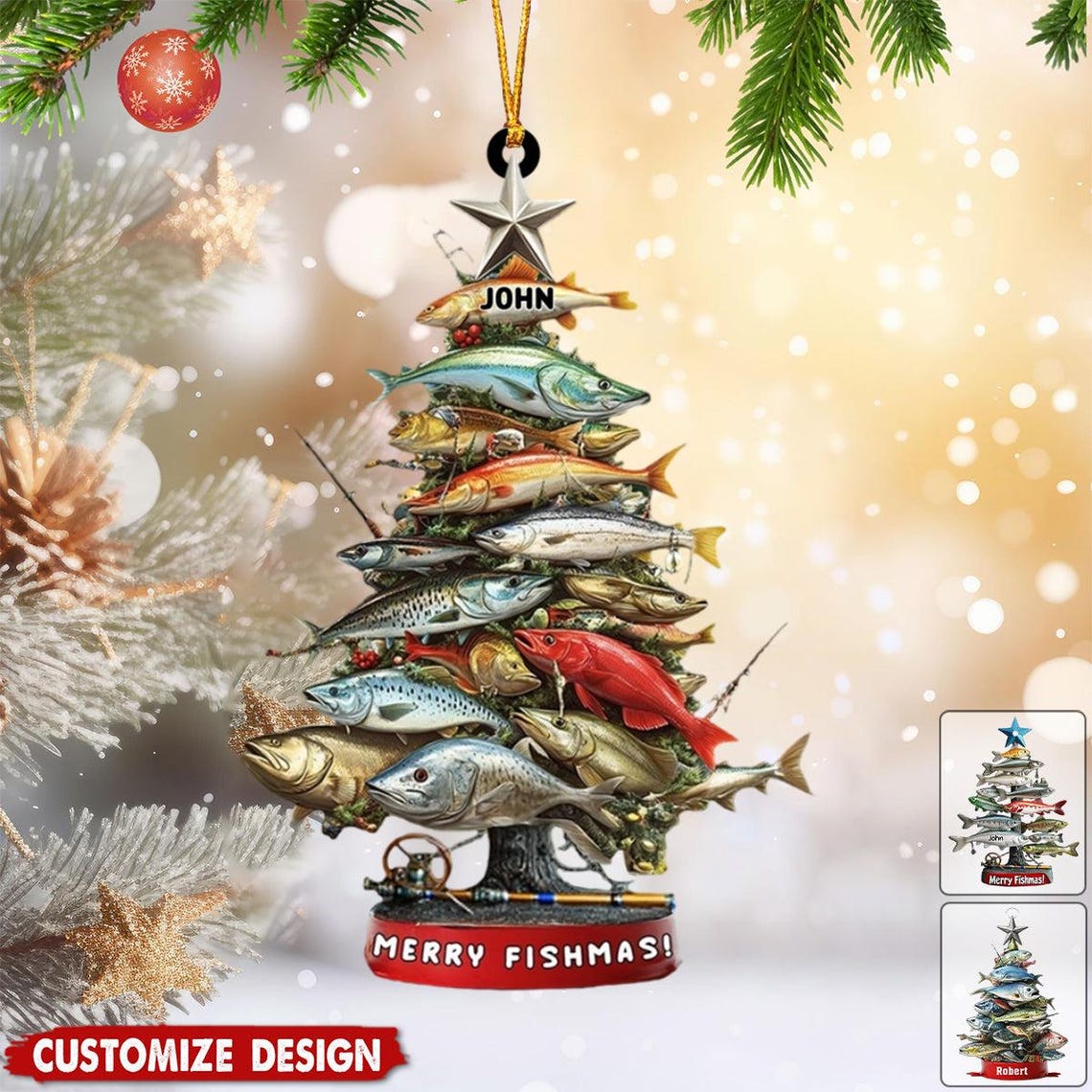 Blisscorners Personalized Fishing Christmas Ornament: Acrylic Keepsake Gift