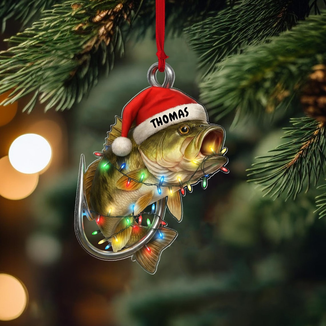 Blisscorners Personalized Fishing Bass Fish Christmas 2D Flat Acrylic Ornament 2025, Fishing Ornament Gift 2025, Fishmas Christmas 2D Flat Ornament