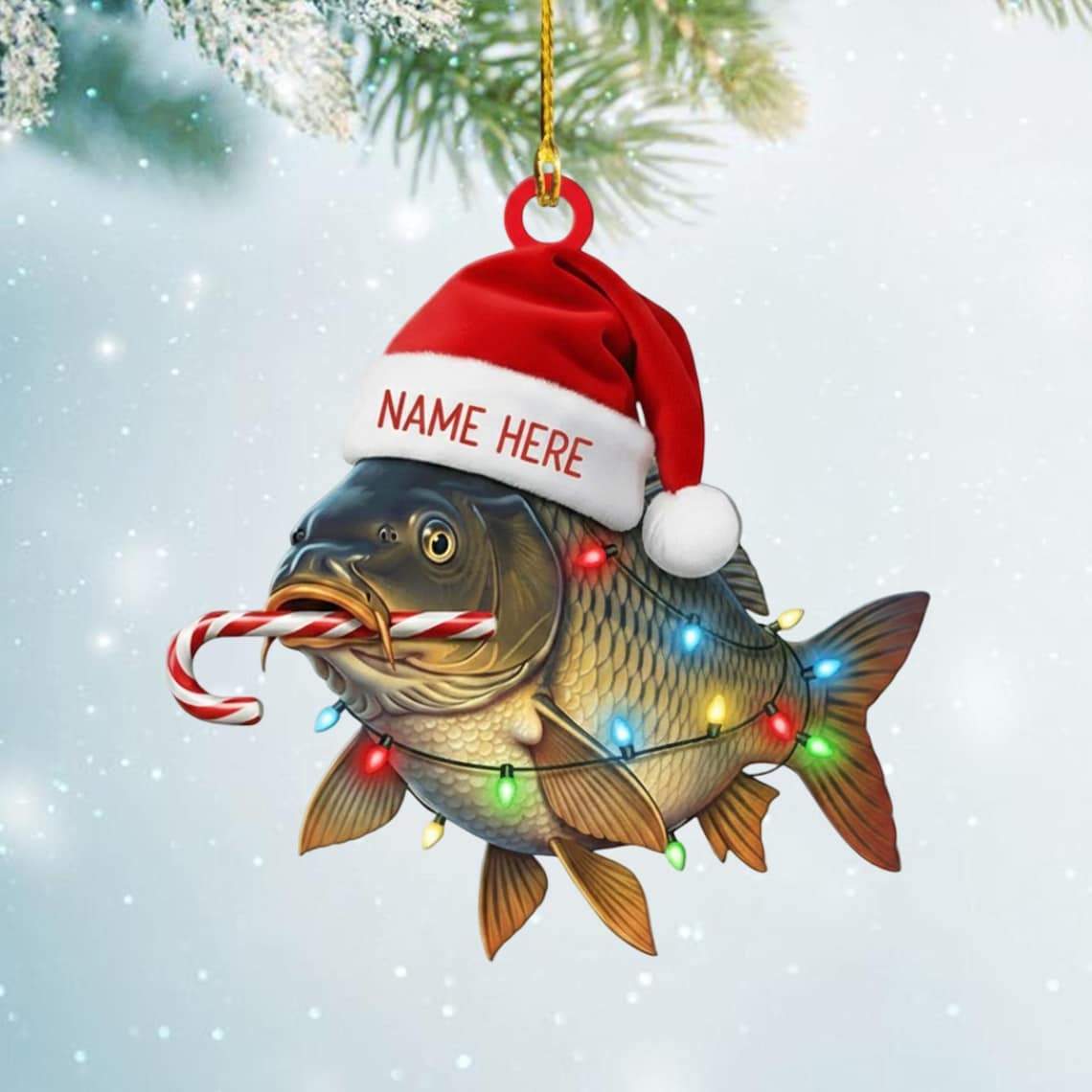 Blisscorners Personalized Christmas Fish Ornament, Custom Name Carp/Bass Keepsake, Fisherman/Angler Christmas Gift, Funny Fishing Decor