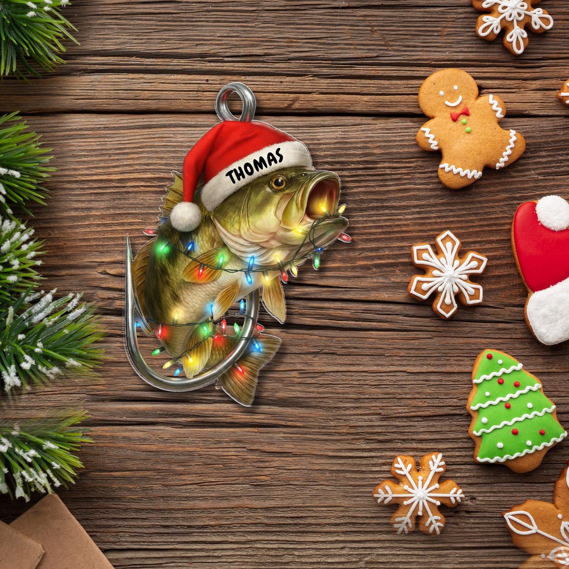 Blisscorners Personalized Fishing Bass Fish Christmas 2D Flat Acrylic Ornament 2025, Fishing Ornament Gift 2025, Fishmas Christmas 2D Flat Ornament