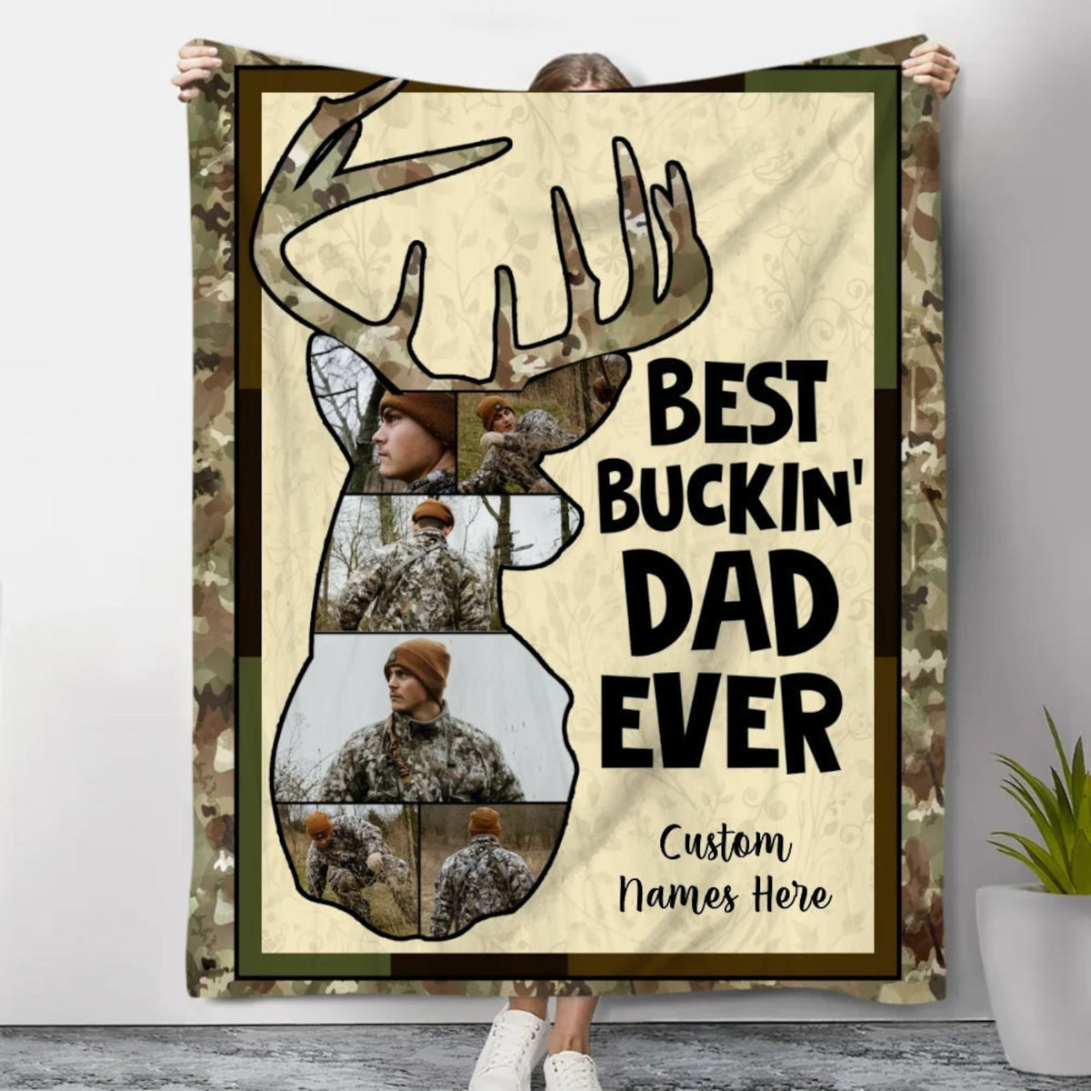 Blisscorners Personalized Hunting Photo Collage Blanket, Father's Day Gift for Dad LM1611