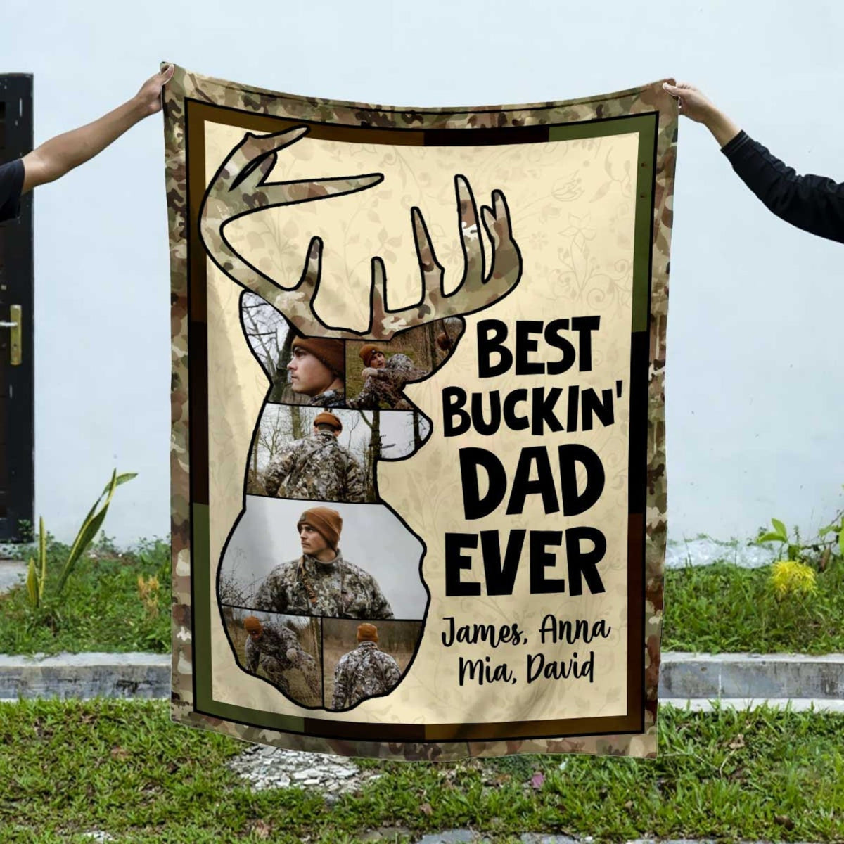 Blisscorners Personalized Hunting Photo Collage Blanket, Father's Day Gift for Dad LM1611