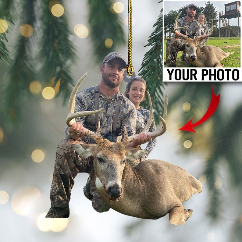 Blisscorners Custom Photo Hunting Ornament Gift for Deer Hunter