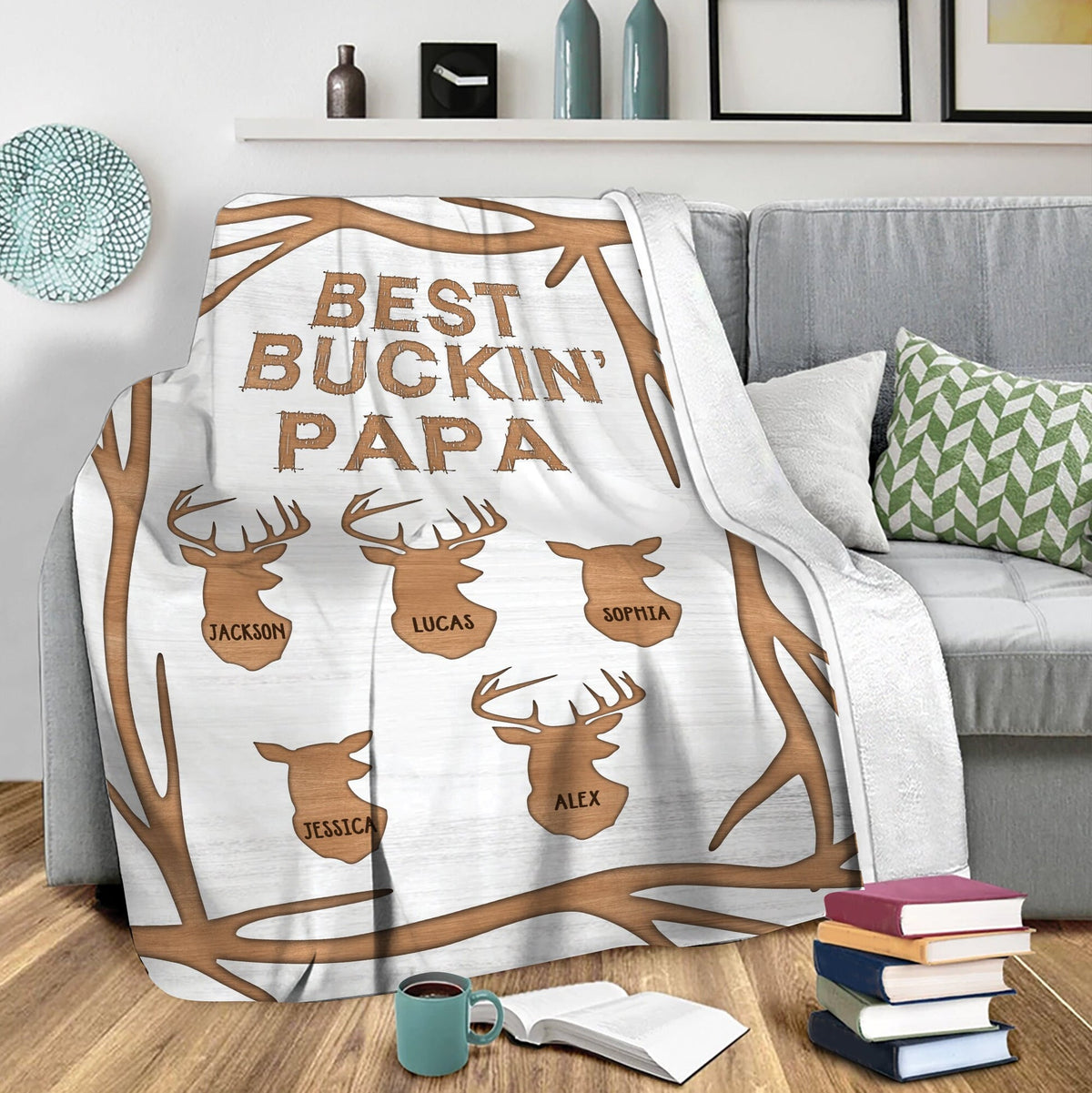 Blisscorners Personalized Hunting Dad Blanket, Best Buckin' Papa Blanket, Custom Soft Cozy Sherpa Fleece Throw Blankets, Gift for Dad, Father's Day Gift LM1711