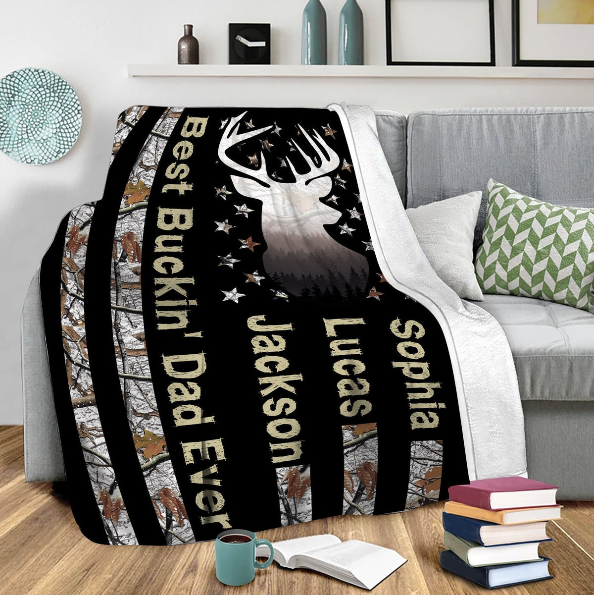 Blisscorners Personalized Hunting Dad Blanket, Best Buckin' Dad Ever Blanket, Custom Soft Sherpa Fleece Throw Blankets, Gift for Dad, Father's Day Gift LM1711