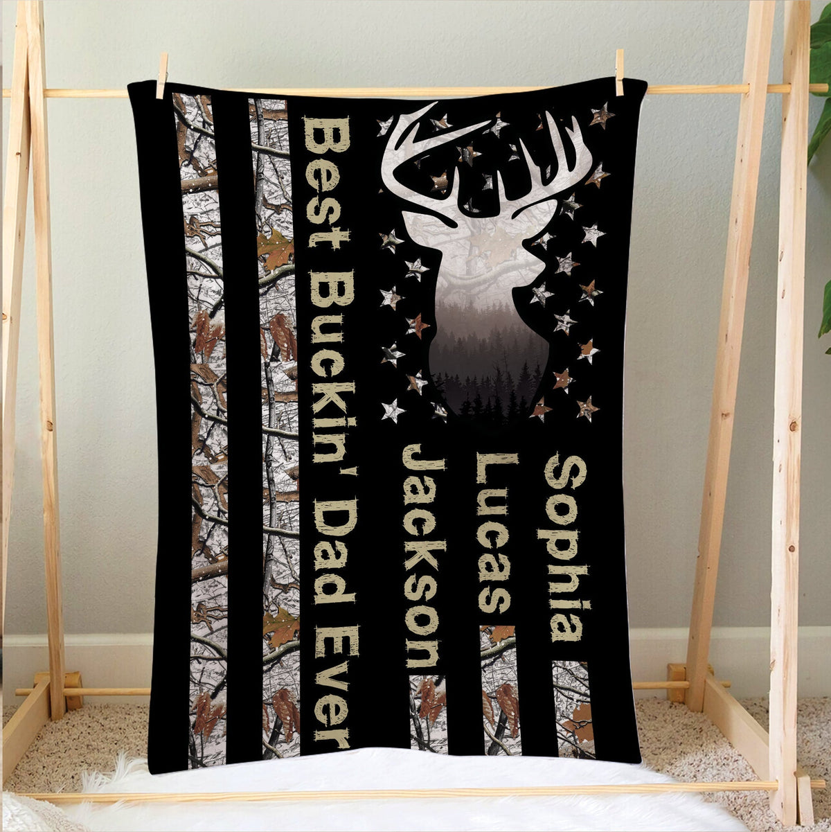 Blisscorners Personalized Hunting Dad Blanket, Best Buckin' Dad Ever Blanket, Custom Soft Sherpa Fleece Throw Blankets, Gift for Dad, Father's Day Gift LM1711