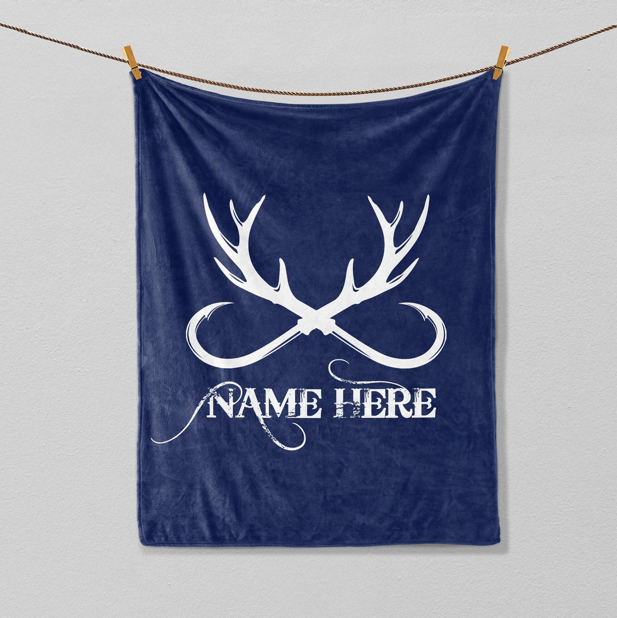 Blisscorners Personalized Deer Hunting Blanket, Fishing Blanket, Custom Name Soft Cozy Sherpa Fleece Throw Blankets, Gift For Grandpa, Dad, Husband, Son | Navy LM1711
