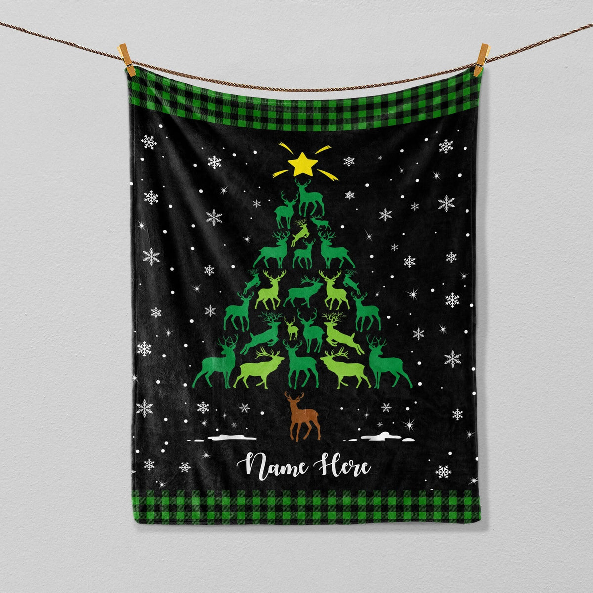 Blisscorners Personalized Christmas Deer Blanket, Hunting Blanket, Custom Name Soft Cozy Sherpa Fleece Throw Blankets, Xmas Gift for Hunter, Deer Lover LM1711