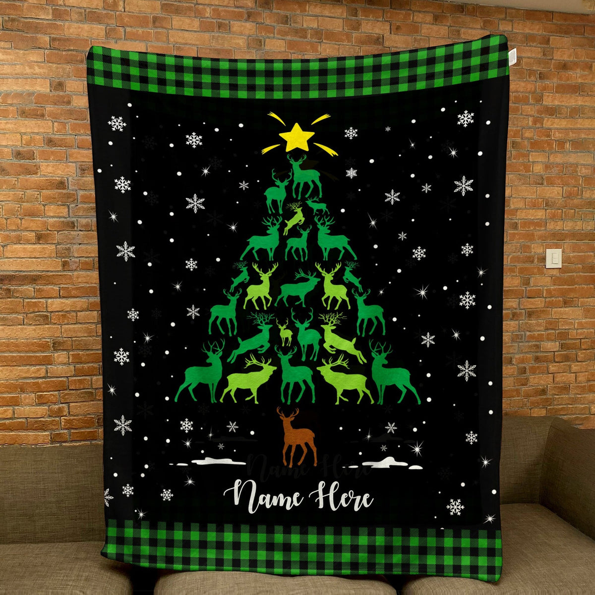 Blisscorners Personalized Christmas Deer Blanket, Hunting Blanket, Custom Name Soft Cozy Sherpa Fleece Throw Blankets, Xmas Gift for Hunter, Deer Lover LM1711