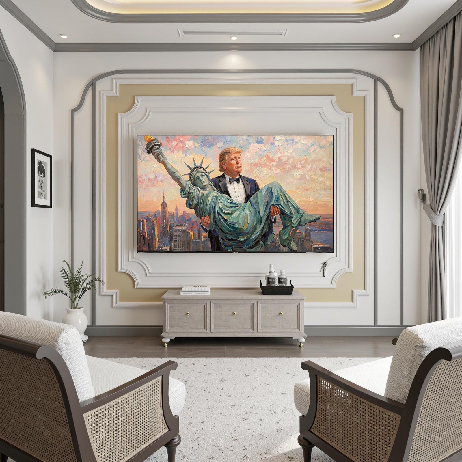 Blisscorners Trump Carrying The Statue of Liberty Canvas Wall Art, Funny Patriotic Art, Trump Gifts LM2611