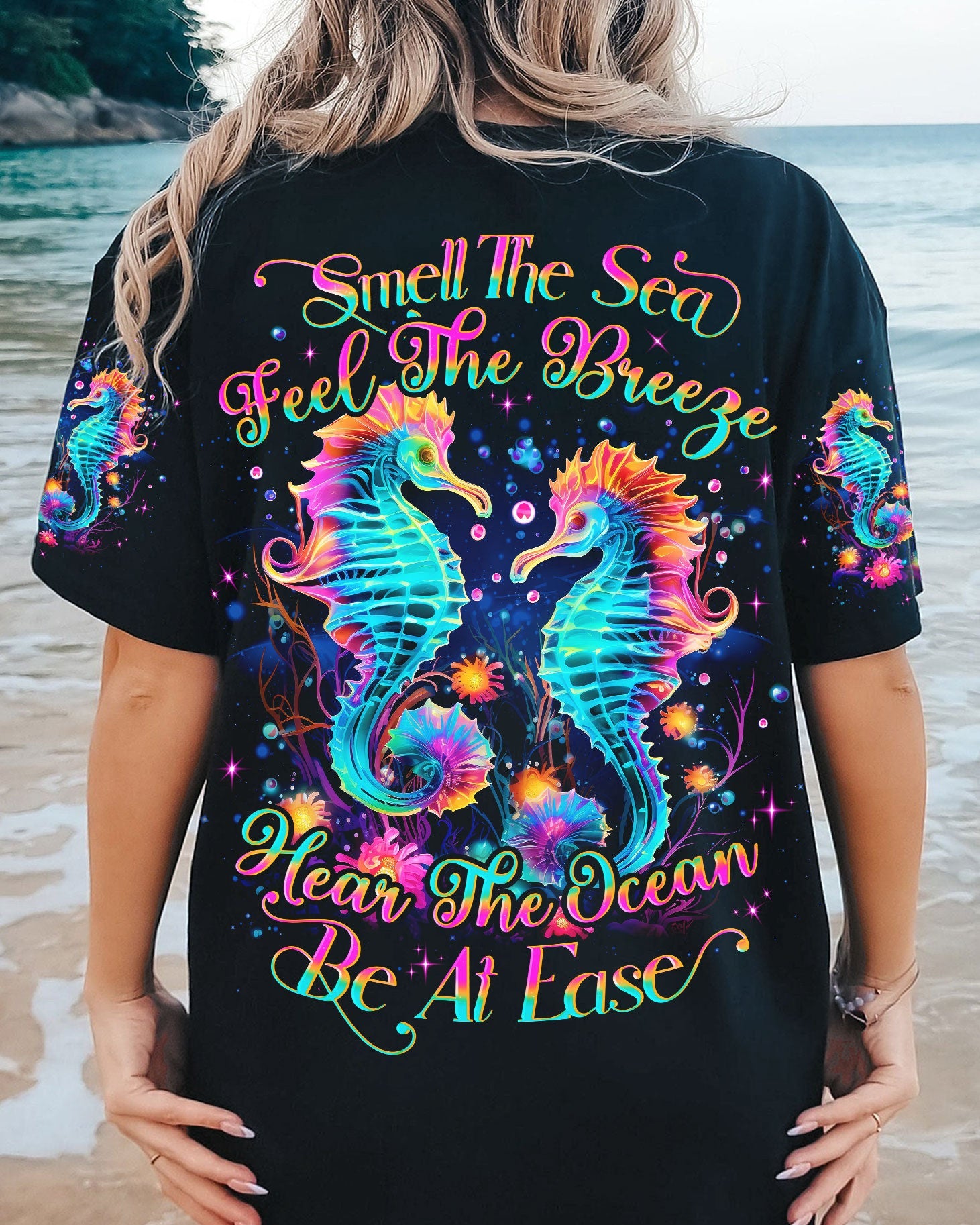 BLISSCORNERS SMELL THE SEA FEEL THE BREEZE SEAHORSE ALL OVER PRINT
