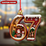 Blisscorners Personalized 67 Christmas Ornament, Custom Name Santa & Reindeer Number 67 Bauble, Holiday Tree Decoration