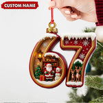 Blisscorners Personalized 67 Christmas Ornament, Custom Name Santa & Reindeer Number 67 Bauble, Holiday Tree Decoration