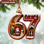 Blisscorners Personalized 67 Christmas Ornament, Custom Name Santa & Reindeer Number 67 Bauble, Holiday Tree Decoration