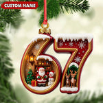 Blisscorners Personalized 67 Christmas Ornament, Custom Name Santa & Reindeer Number 67 Bauble, Holiday Tree Decoration