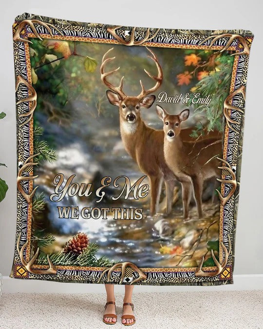 Blisscorners personalized you & me we got this couple deer fleece blanket