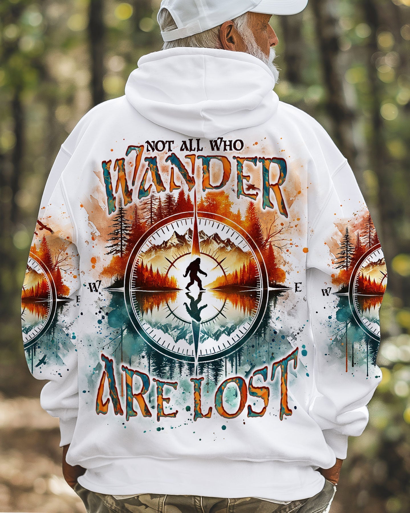 BLISSCORNERS NOT ALL WHO WANDER ARE LOST BIGFOOT COMPASS ALL OVER PRINT