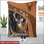 Blisscorners White-Tailed Deer hunting Leather Pattern Personalized Fleece - Blanket