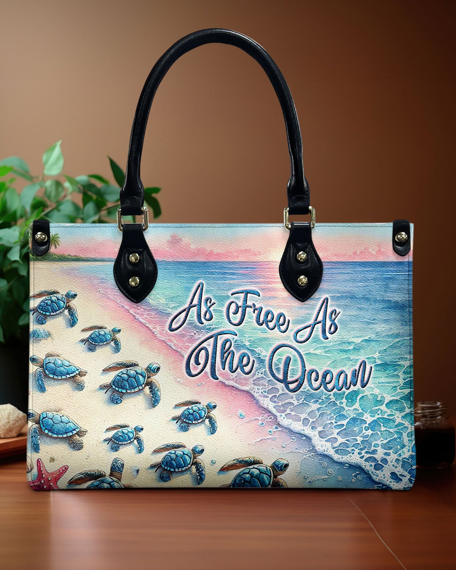 BLISSCORNERS AS FREE AS THE OCEAN TURTLE LEATHER HANDBAG