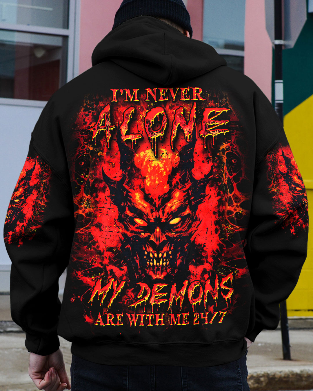 BLISSCORNERS I'M NEVER ALONE SKULL DEMON ALL OVER PRINT