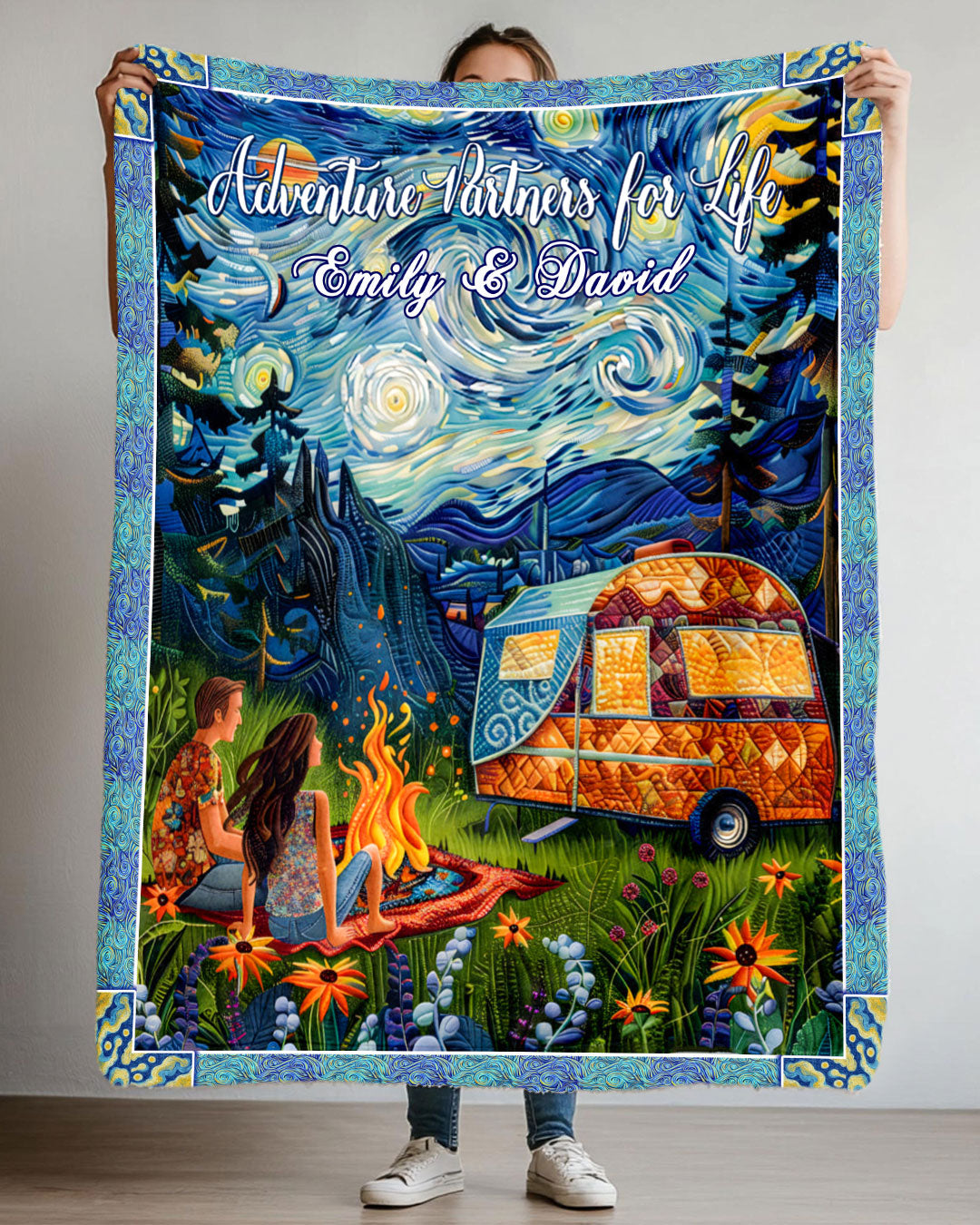 BLISSCORNERS PERSONALIZED ADVENTURE PARTNERS FOR LIFE COUPLE FLEECE BLANKET