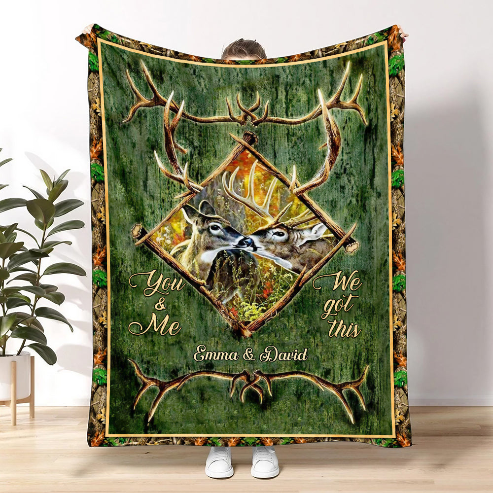 BLISSCORNERS PERSONALIZED YOU & ME WE GOT THIS DEER COUPLE FLEECE BLANKET