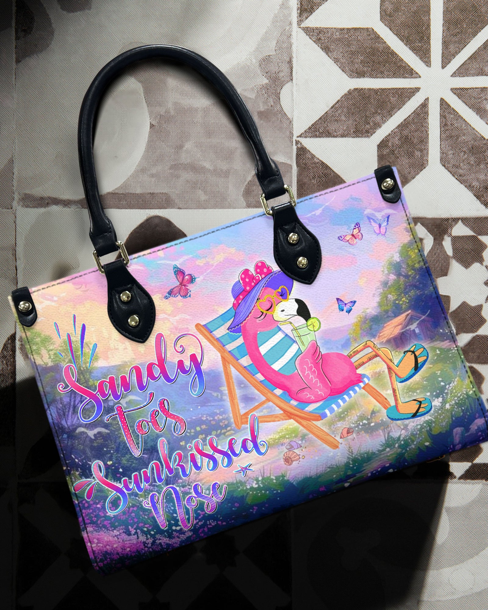 BLISSCORNERS SANDY TOES SUNKISSED NOSE FLAMINGO LEATHER HANDBAG