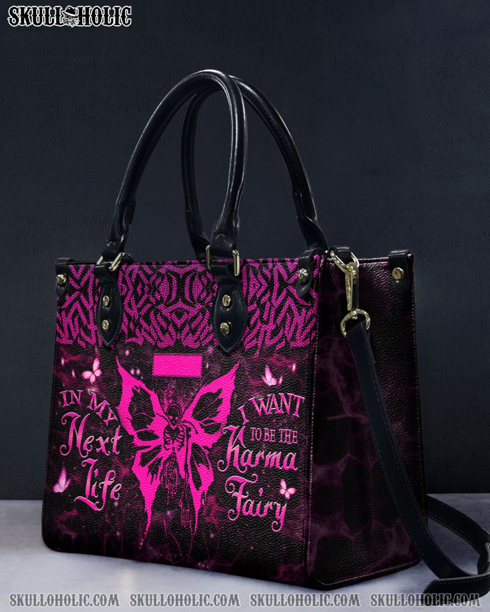 BLISSCORNERS KARMA FAIRY PINK SKULL LEATHER HANDBAG